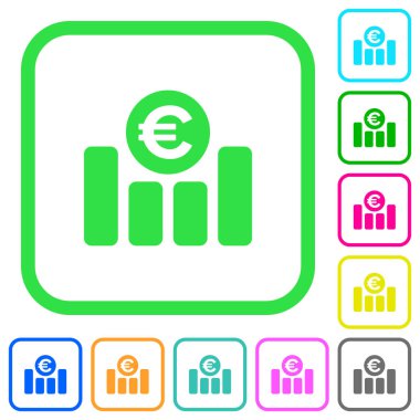 Beyaz arka plan üzerinde eğri sınırları içinde düz simgeler Euro mali grafik canlı renkte