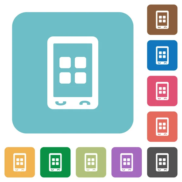 Mobile Applications White Flat Icons Color Rounded Square Backgrounds — Stock Vector