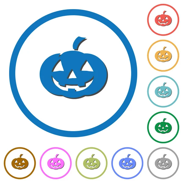 Halloween Calabaza Plana Vector Color Iconos Con Sombras Contornos Redondos — Vector de stock