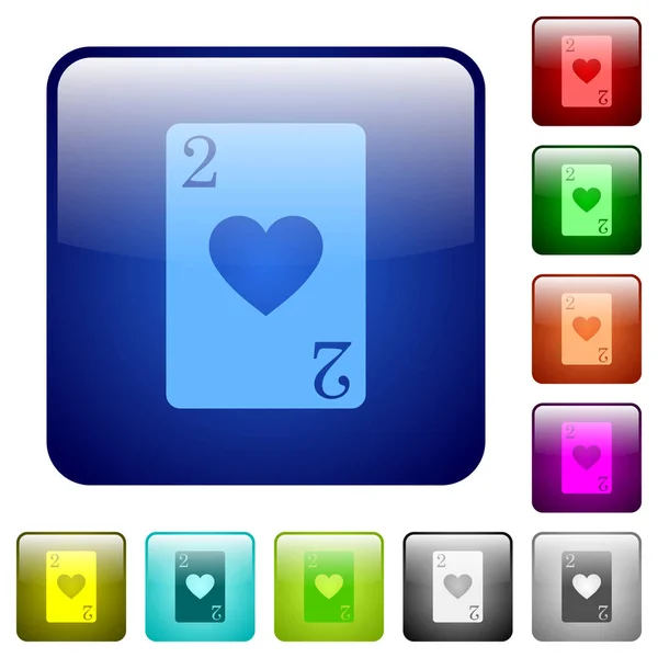 つの丸みを帯びた正方形の色の光沢のあるボタンのセットの心カード アイコン — ストックベクタ