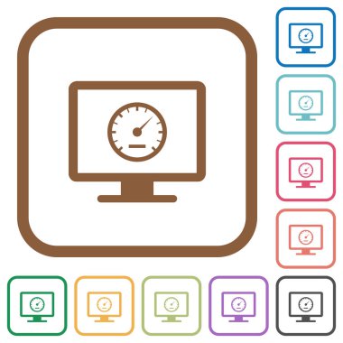 Bilgisayar kıyaslama basit simgeler renkli kare kare beyaz arka plan üzerinde yuvarlak