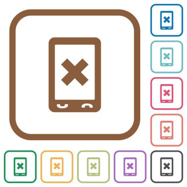 Mobil iptal basit simgeler renkli kare kare beyaz arka plan üzerinde yuvarlak