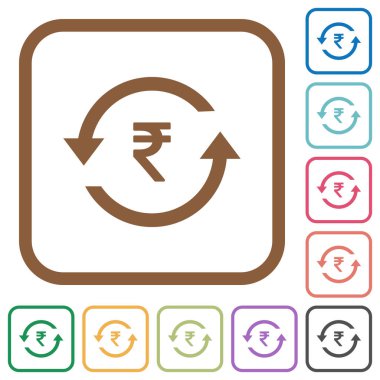 Kare kare beyaz arka plan üzerinde renkli basit simgeler yuvarlak Rupisi geri ödeme