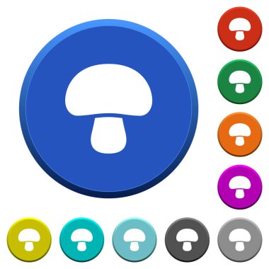 Mantar yuvarlak renk eğimli düğmeleri ile pürüzsüz yüzeylerde ve düz beyaz simgeler