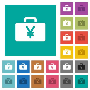 Yen çok düz simgeler düz kare arka plan üzerinde renkli çanta. Beyaz ve koyu kutsal kişilerin resmi varyasyon hover veya etkin efektleri dahil.