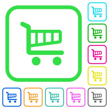 Beyaz arka plan üzerinde eğri sınırları içinde düz simgeler tek sepeti canlı renkte