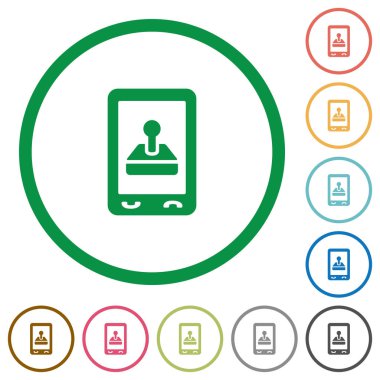 Mobil oyun düz renk simgeleri beyaz arka plan üzerinde yuvarlak özetliyor