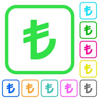 Türk Lirası işareti canlı renkli düz simgeler beyaz arka plan üzerinde eğri sınırları içinde