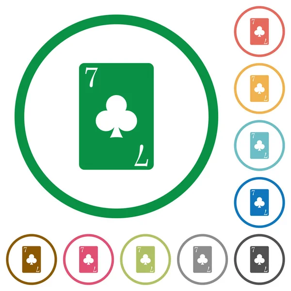 七俱乐部卡片平的颜色图标在白色背景的圆的概要 — 图库矢量图片