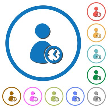 Kullanıcı hesabı zaman düz renk vektör simgeleri gölgelerde ile özetliyor beyaz arka plan üzerinde yuvarlak