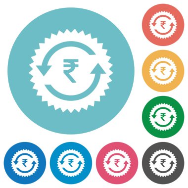Geri ödeme Rupisi garanti etiketi düz beyaz simgeleri yuvarlak renkli arka planlar