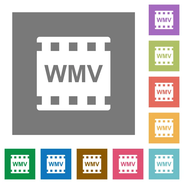 Wmv Película Formato Iconos Planos Sobre Fondos Cuadrados Color Simple — Vector de stock