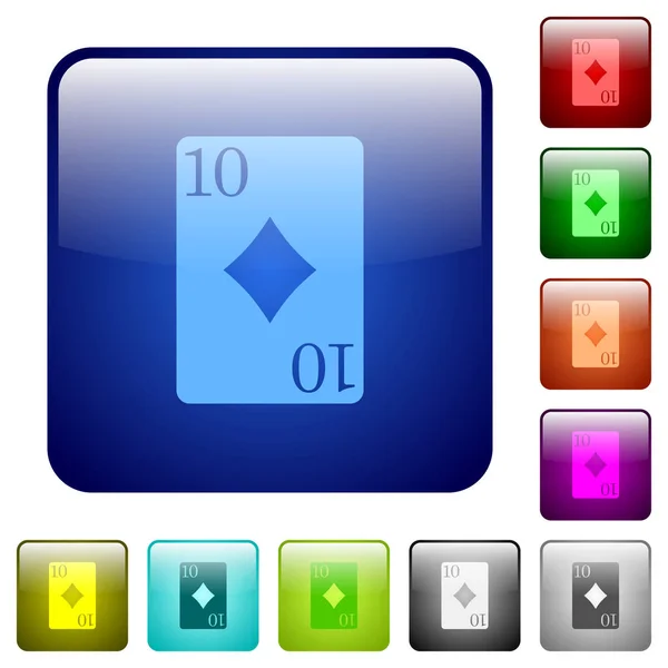 Δέκα Διαμάντια Κάρτα Εικονιδίων Στρογγυλεμένο Τετράγωνο Χρώμα Γυαλιστερό Κουμπί Set — Διανυσματικό Αρχείο