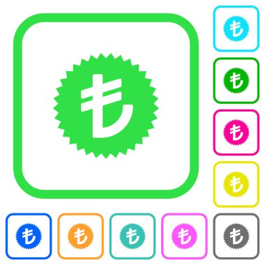 Türk Lirası etiket canlı renkli düz simgeler beyaz arka plan üzerinde eğri sınırları içinde