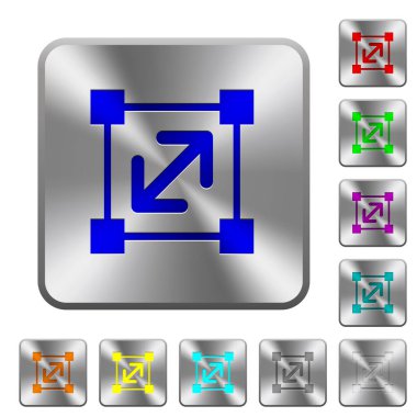 Yeniden boyutlandırma öğe üzerinde yuvarlak kare parlak çelik düğmeler simgeler kazınmış