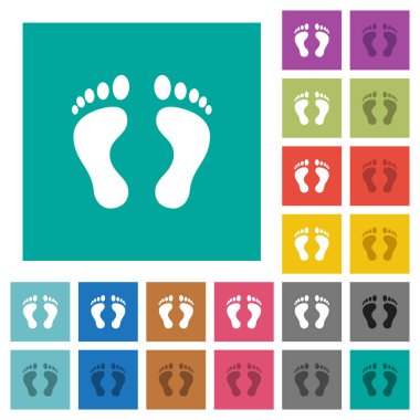 İnsan ayak izleri çok düz simgeler düz kare arka plan üzerinde renkli. Beyaz ve koyu kutsal kişilerin resmi varyasyon hover veya etkin efektleri dahil.