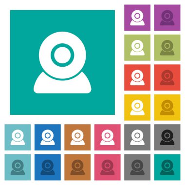 Web Kamerası çok düz simgeler düz kare arka plan üzerinde renkli. Beyaz ve koyu kutsal kişilerin resmi varyasyon hover veya etkin efektleri dahil.
