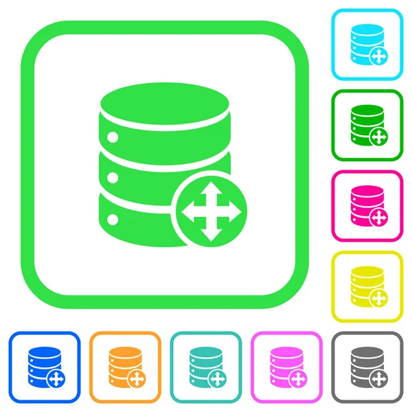 Déplacer Base Données Vives Icônes Plates Couleur Dans Des Bordures — Image vectorielle