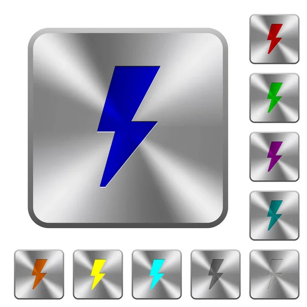 Iconos Grabados Flash Botones Cuadrados Redondeados Acero Brillante — Archivo Imágenes Vectoriales