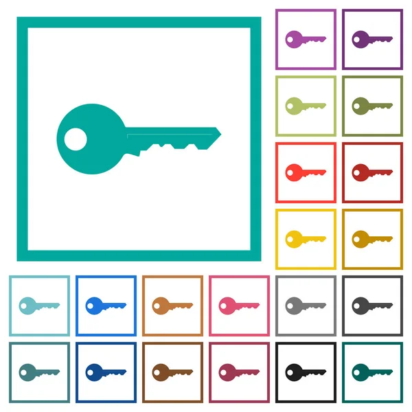 Clé Sécurité Icônes Couleur Plates Avec Cadres Quadrants Sur Fond — Image vectorielle