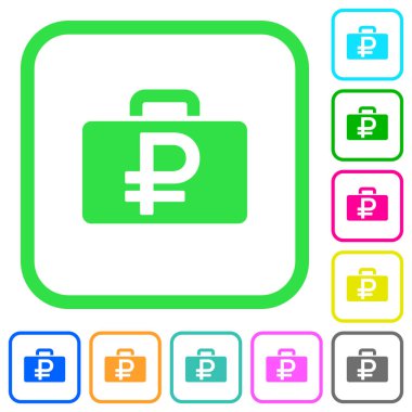Beyaz arka plan üzerinde eğri sınırları içinde düz simgeler Rublesi çanta canlı renkte