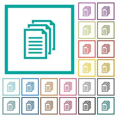 Birden çok belge çeyreği kare beyaz arka plan üzerinde renkli simgelerle düz
