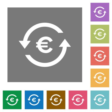 Euro ödeme geri düz simgeler basit renkli kare arka planlar üzerinde