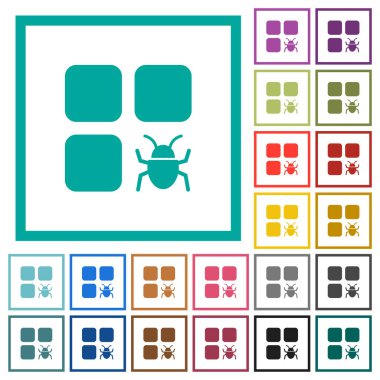 Bileşen hata düz renk simgeleri beyaz arka plan üzerinde çeyreği çerçeveli