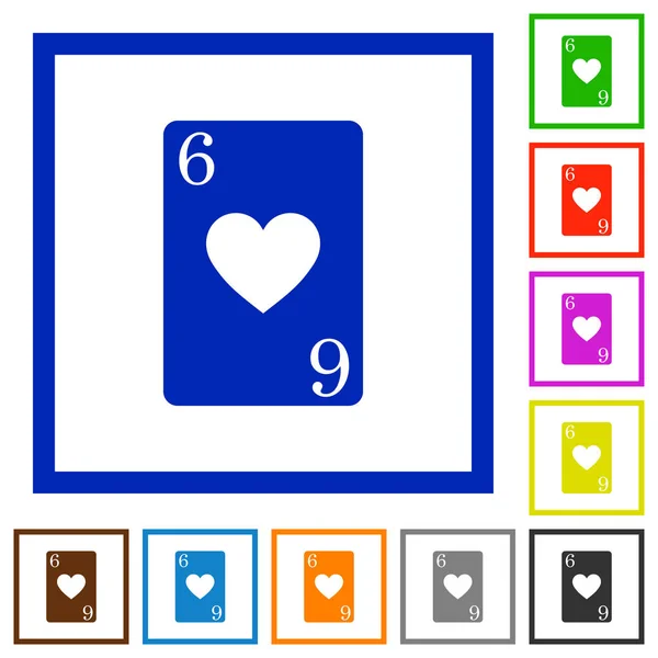 Sechs Der Herzen Flache Farbsymbole Quadratischen Rahmen Auf Weißem Hintergrund — Stockvektor