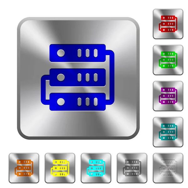 Anslutna Servrar Ingraverat Ikoner Rundade Fyrkantig Blank Stål Knappar — Stock vektor
