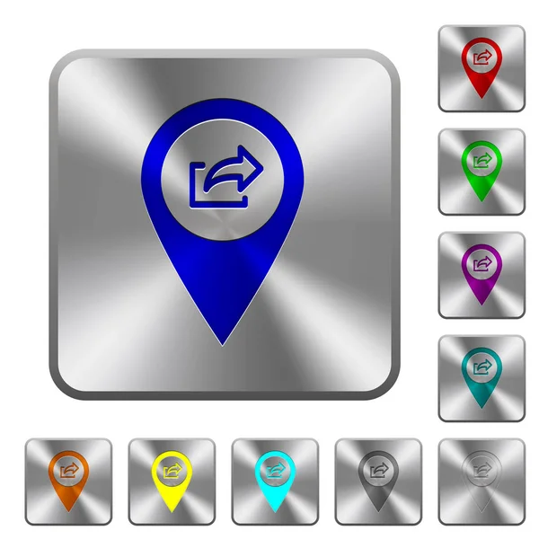 Exportar Gps Mapa Ubicación Iconos Grabados Redondeado Cuadrados Botones Acero — Vector de stock
