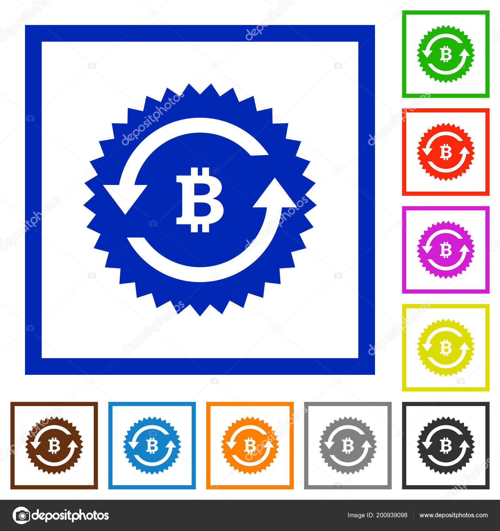 Bitcoin Pay Back Guarantee Sticker Flat Color Icons Square Frames - 