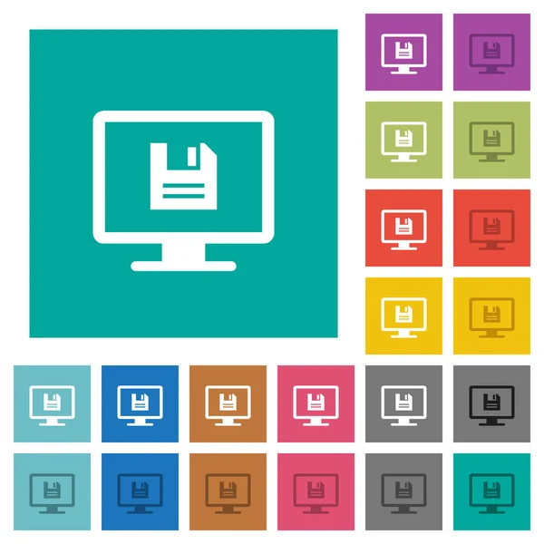 Salve Configurações Exibição Ícones Planos Multicoloridos Fundos Quadrados Simples Variações — Vetor de Stock