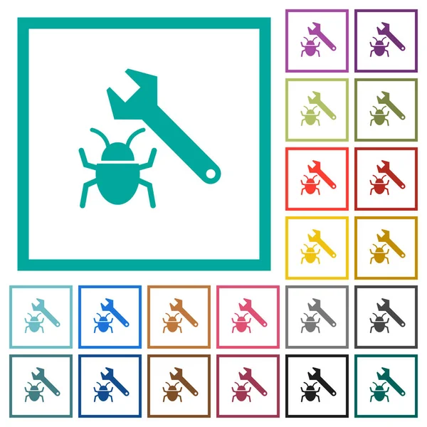 Bug Fixation Des Icônes Couleur Plates Avec Des Cadres Quadrants — Image vectorielle