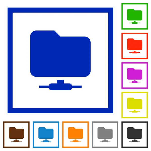 Pictogrammen Van Egale Kleur Van Netwerk Map Vierkante Frames Witte — Stockvector