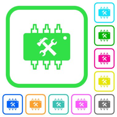 Donanım bakım canlı renkli düz simgeler beyaz arka plan üzerinde eğri sınırları içinde