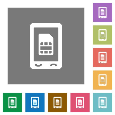 Telefon sim kart düz simgeler basit üzerinde kare arka planlar renk