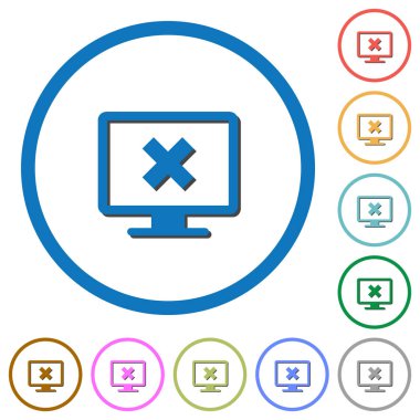 Ekran ayarları düz renk vektör simgeleri beyaz arka plan üzerinde yuvarlak özetliyor gölgelerde ile iptal