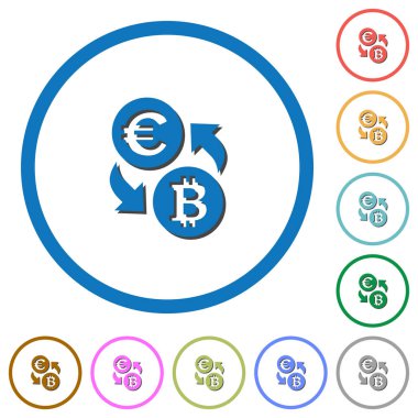 Yuvarlak Euro Bitcoin para Satım düz renk vektör simgeler gölgelerde ile özetliyor beyaz arka plan üzerinde