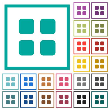 Büyük küçük resim görünümü modu düz renk simgeleri beyaz arka plan üzerinde çeyreği çerçeveli