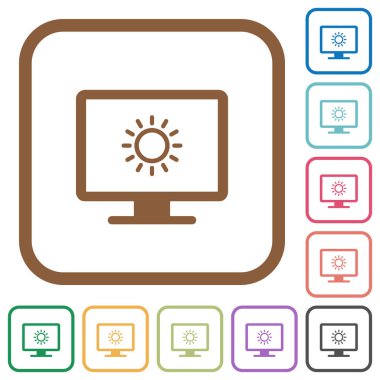 Ekran parlaklığı basit simgeler renk yuvarlak kare kare beyaz arka planda ayarlamak