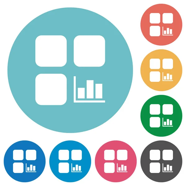 Estadísticas Componentes Iconos Blancos Planos Sobre Fondos Redondos Color — Archivo Imágenes Vectoriales