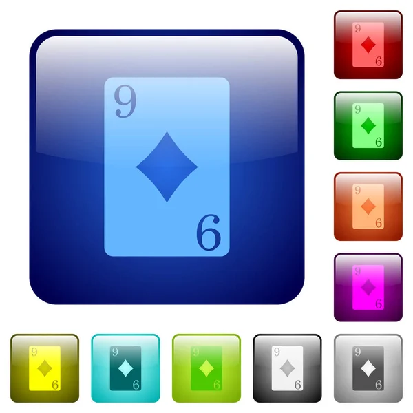 Девять Карточных Икон Бриллиантами Округлым Квадратным Цветом — стоковый вектор