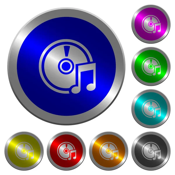 Ήχου Εικονίδια Στην Στρογγυλή Φωτεινές Νομίσματος Όπως Χρώμα Χάλυβα Κουμπιά — Διανυσματικό Αρχείο