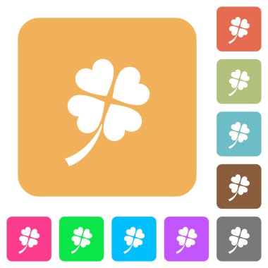 Yuvarlatılmış kare canlı renkli arka planlar üzerinde dört yaprak yonca düz simgeler.