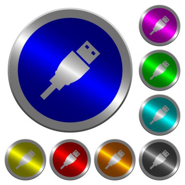 USB fişini yuvarlak parlak sikke benzeri renk çelik düğmeler simgeler