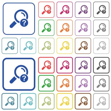 Bilinmeyen arama renk Yuvarlatılmış kare çerçeveler düz simgeler. İnce ve kalın sürümleri dahil.