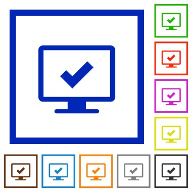 Ekran ayarları düz renk simgeleri kare kare beyaz arka plan üzerinde kabul