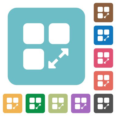 Bileşen beyaz düz simgeler yuvarlak renkli kare arka planlar üzerinde genişletmek