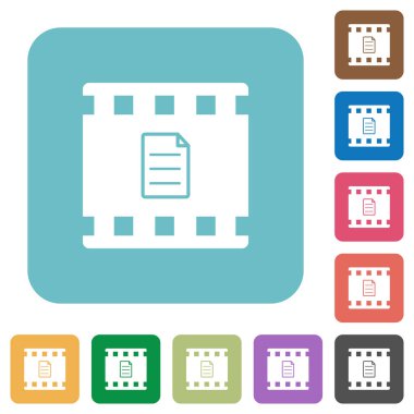 Film Ayrıntıları beyaz düz simgeler yuvarlak renkli kare arka planlar üzerinde